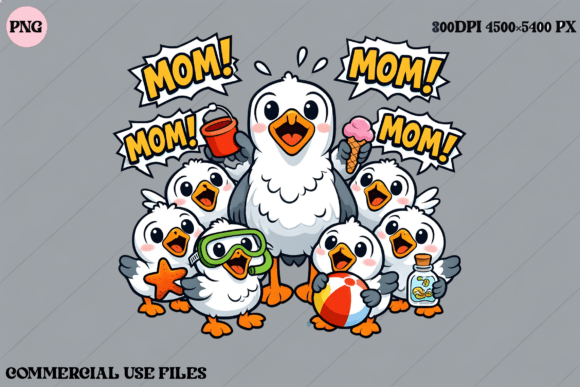 Download Cute Seagull Family Mom Life Cartoon - Family Collection